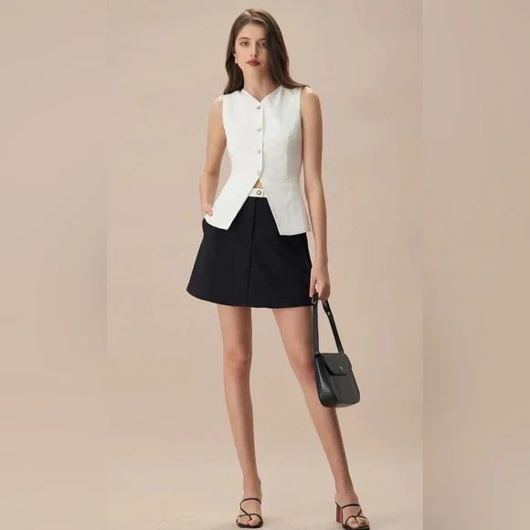 NWT RIHOAS The White Single-breasted Cotton Vest - Picture 4 of 6